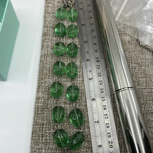 Vintage Signed Gerard Yosca Green Stone Necklace & Blue Chalcedony Pendant - Picture 11 of 16